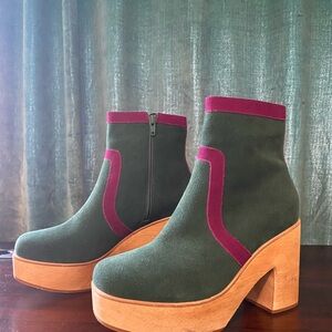 Stunning Charlotte Stone Green and Magenta Platform Ankle Boots - Women Shoes